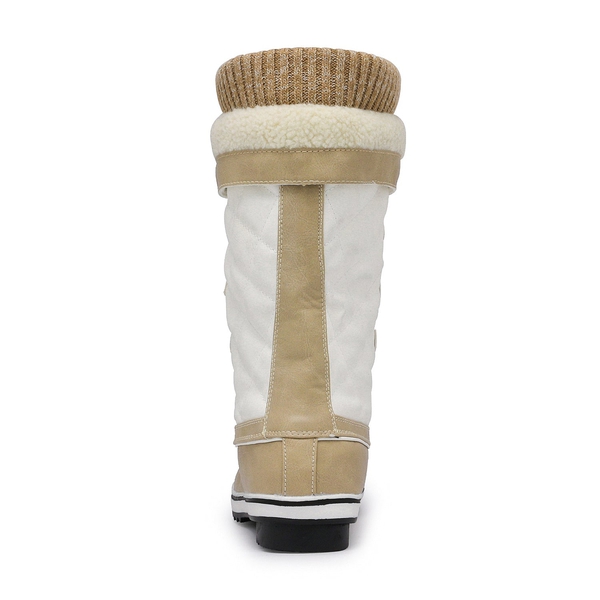 Lace Up Winter Fur Snow Boots - BEIGE WHITE - 5